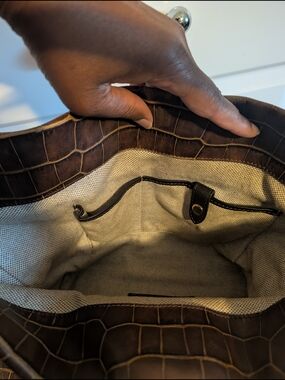 Brown Croc-Embossed Tote Bag for Women- Brown